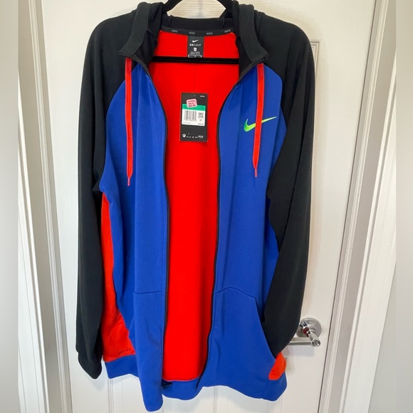 Nike Men's Dri-FIT Colorblock Full-Zip Hoodie XL-Tall Black, Red & Blue - Picture 14 of 15